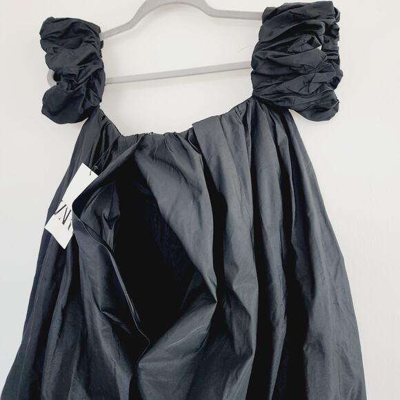 Zara Black Off the Shoulder Bubble Hem Taffeta Mini Dress Size Small - Picture 6 of 11